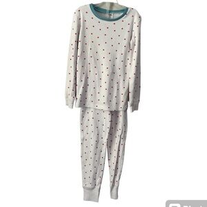 Mini Boden White Long Sleeve Pajamas With Blue Collar & Red/Pink? Stars Size 6